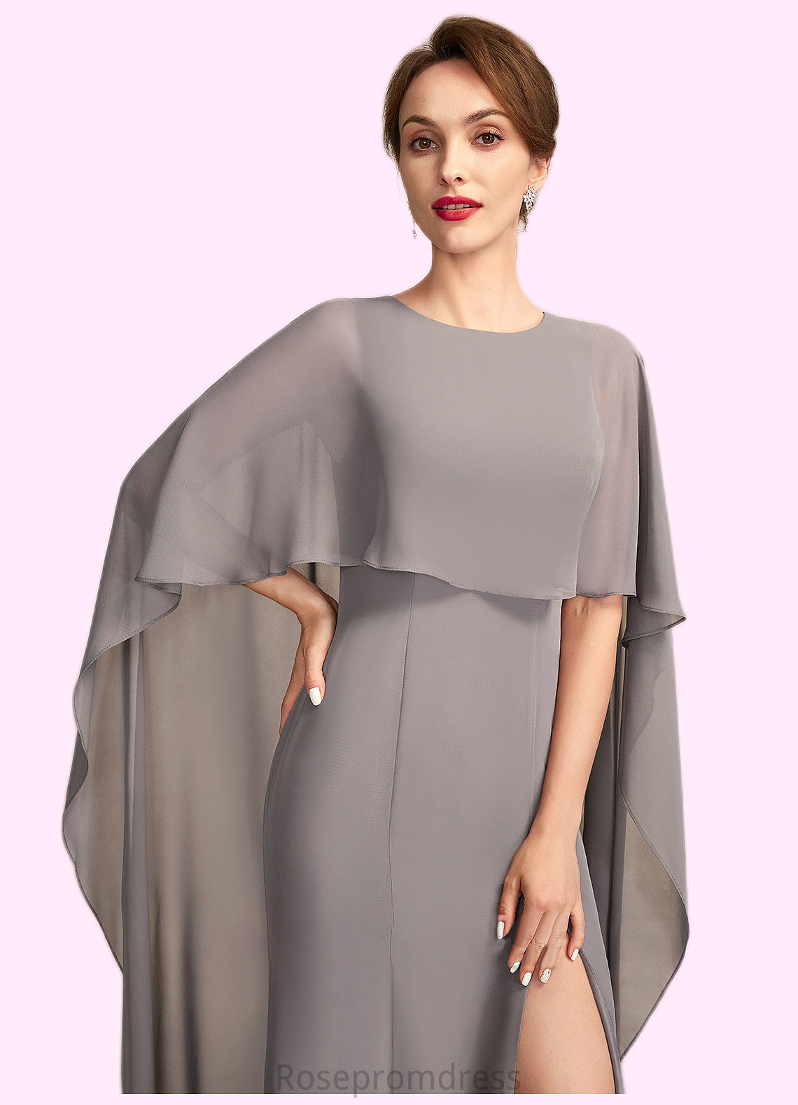 Skylar Sheath/Column Scoop Neck Sweep Train Chiffon Mother of the Bride Dress With Split Front SRS126P0015000