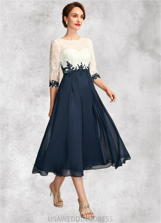 Leah A-Line Scoop Neck Tea-Length Chiffon Lace Mother of the Bride Dress DS126P0015002