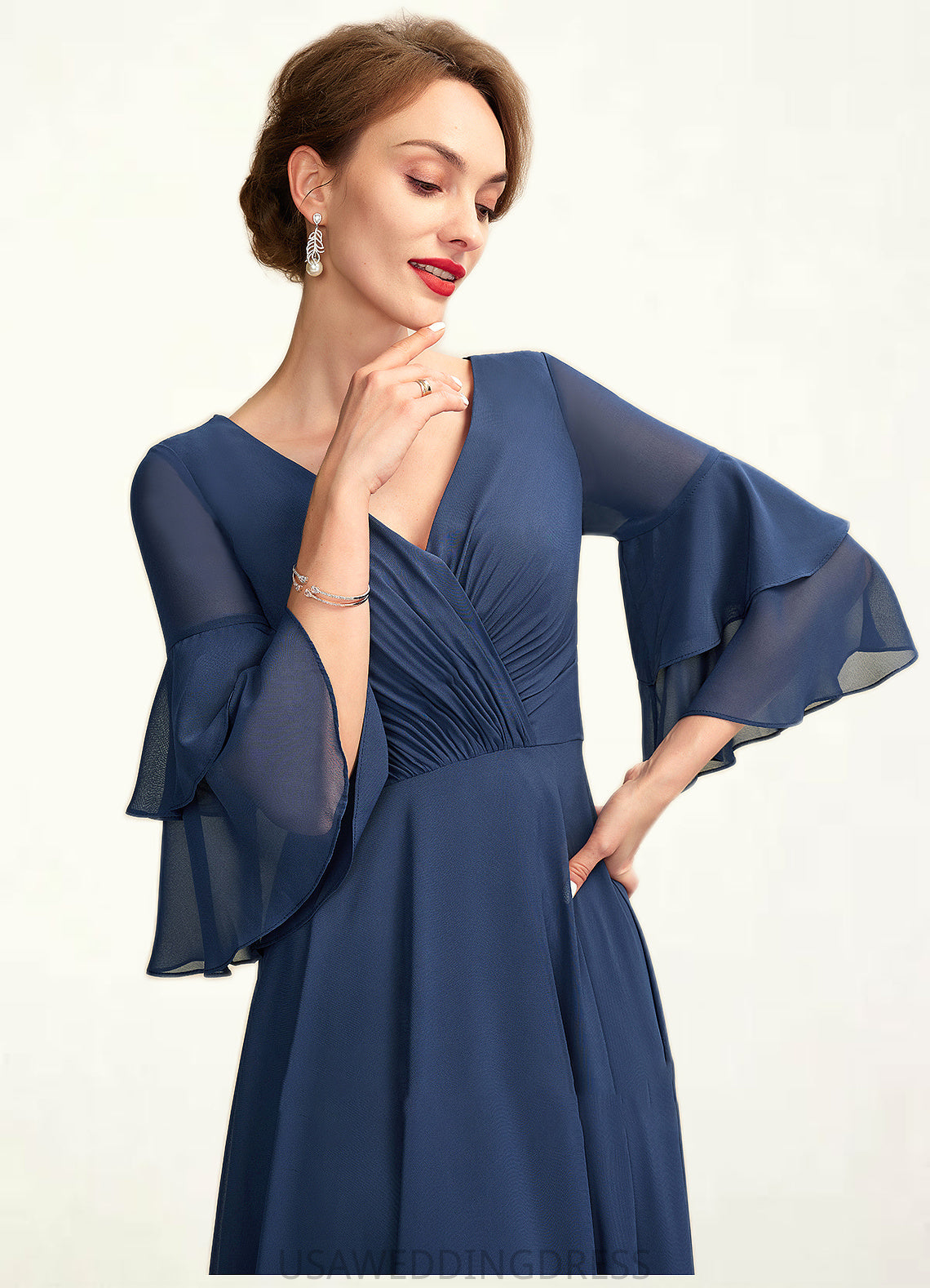 Jaliyah A-Line V-neck Floor-Length Chiffon Mother of the Bride Dress With Cascading Ruffles DS126P0015003