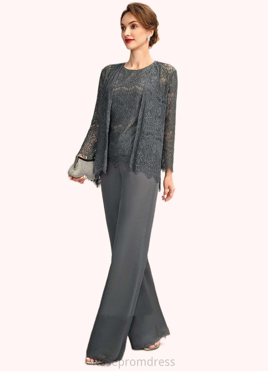 Michaelia Jumpsuit/Pantsuit Scoop Neck Floor-Length Chiffon Lace Mother of the Bride Dress SRS126P0015006