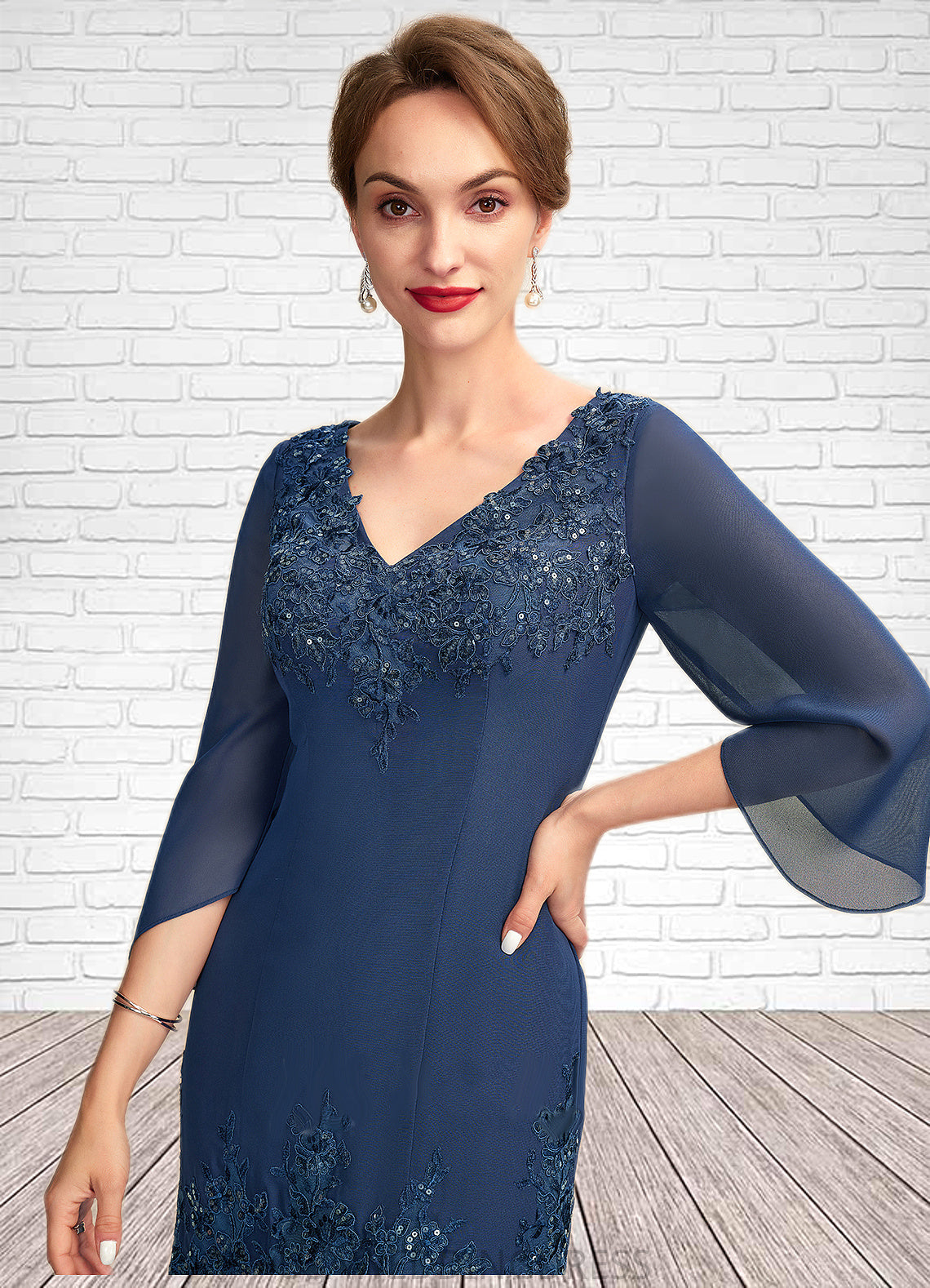 Clara Trumpet/Mermaid V-neck Ankle-Length Chiffon Mother of the Bride Dress With Appliques Lace Sequins DS126P0015009