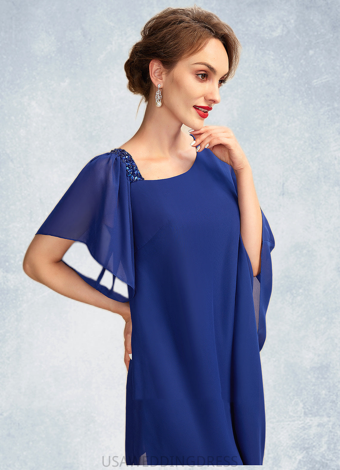 Alyssa Sheath/Column V-neck Knee-Length Chiffon Mother of the Bride Dress With Beading Sequins DS126P0015013