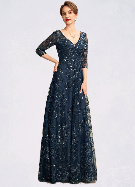 Jada A-Line V-neck Floor-Length Lace Mother of the Bride Dress With Sequins SRS126P0015015