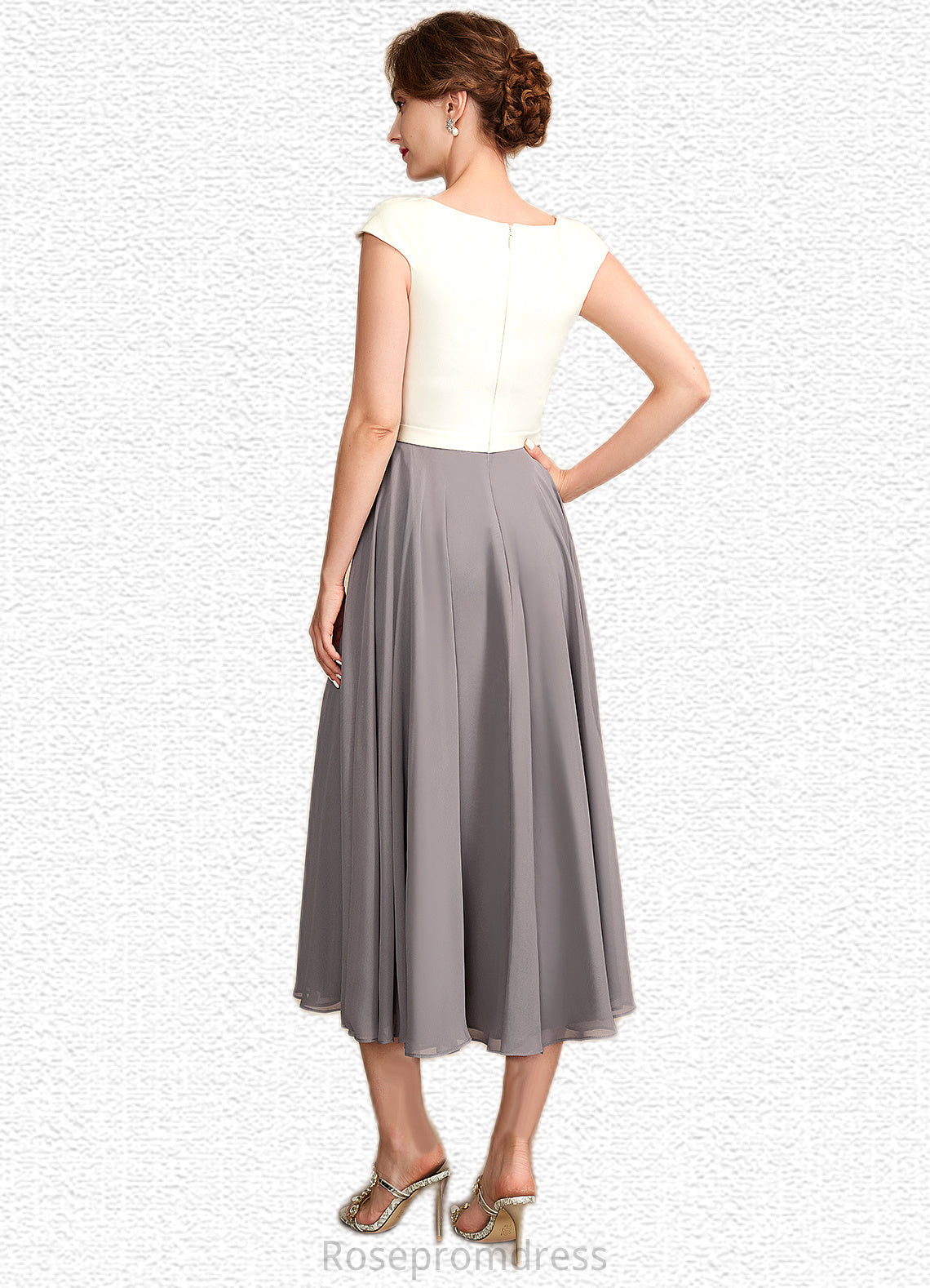 Abril A-Line V-neck Tea-Length Chiffon Mother of the Bride Dress With Ruffle Beading Sequins SRS126P0015016