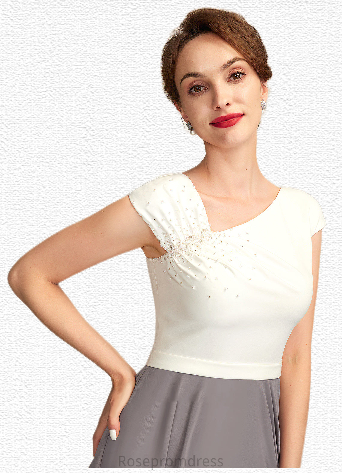 Abril A-Line V-neck Tea-Length Chiffon Mother of the Bride Dress With Ruffle Beading Sequins SRS126P0015016