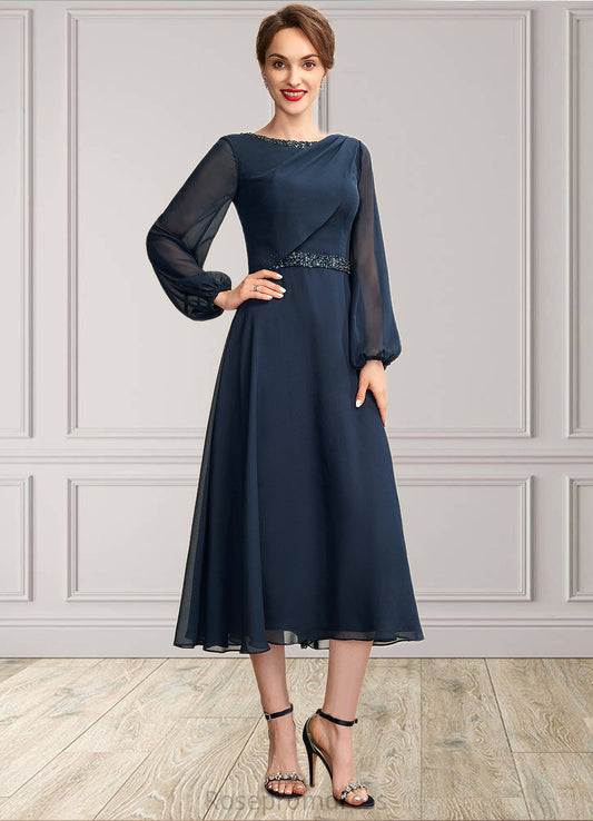 Naima A-Line Scoop Neck Tea-Length Chiffon Mother of the Bride Dress With Beading Sequins SRS126P0015018