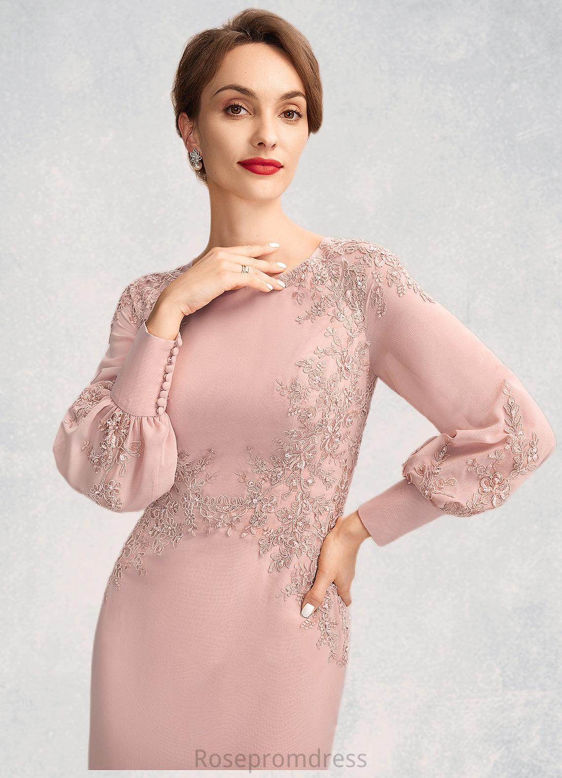 Haven Sheath/Column Scoop Neck Knee-Length Chiffon Lace Mother of the Bride Dress With Beading Sequins SRS126P0015020