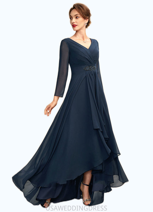 Lily A-Line V-neck Asymmetrical Chiffon Mother of the Bride Dress With Ruffle Beading Bow(s) DS126P0015021