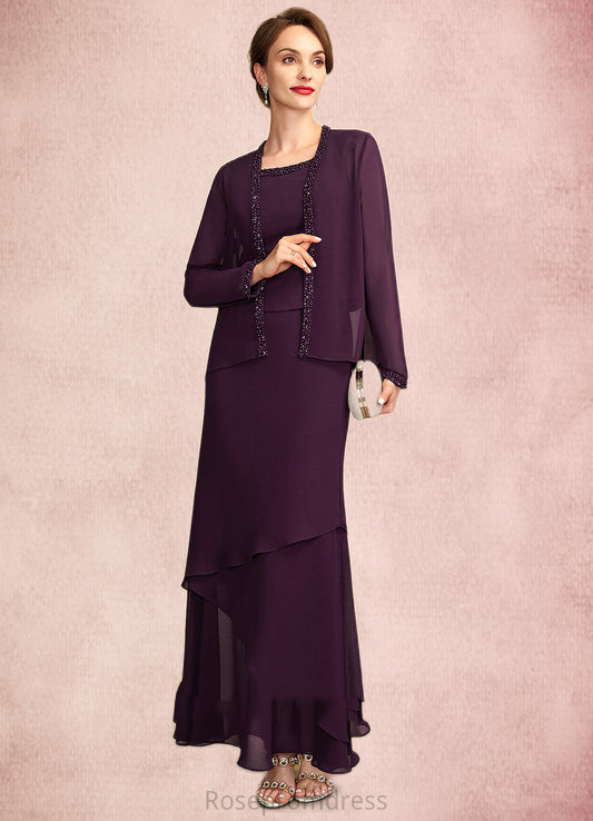 Nora Sheath/Column Scoop Neck Ankle-Length Chiffon Mother of the Bride Dress With Beading Sequins SRS126P0015024