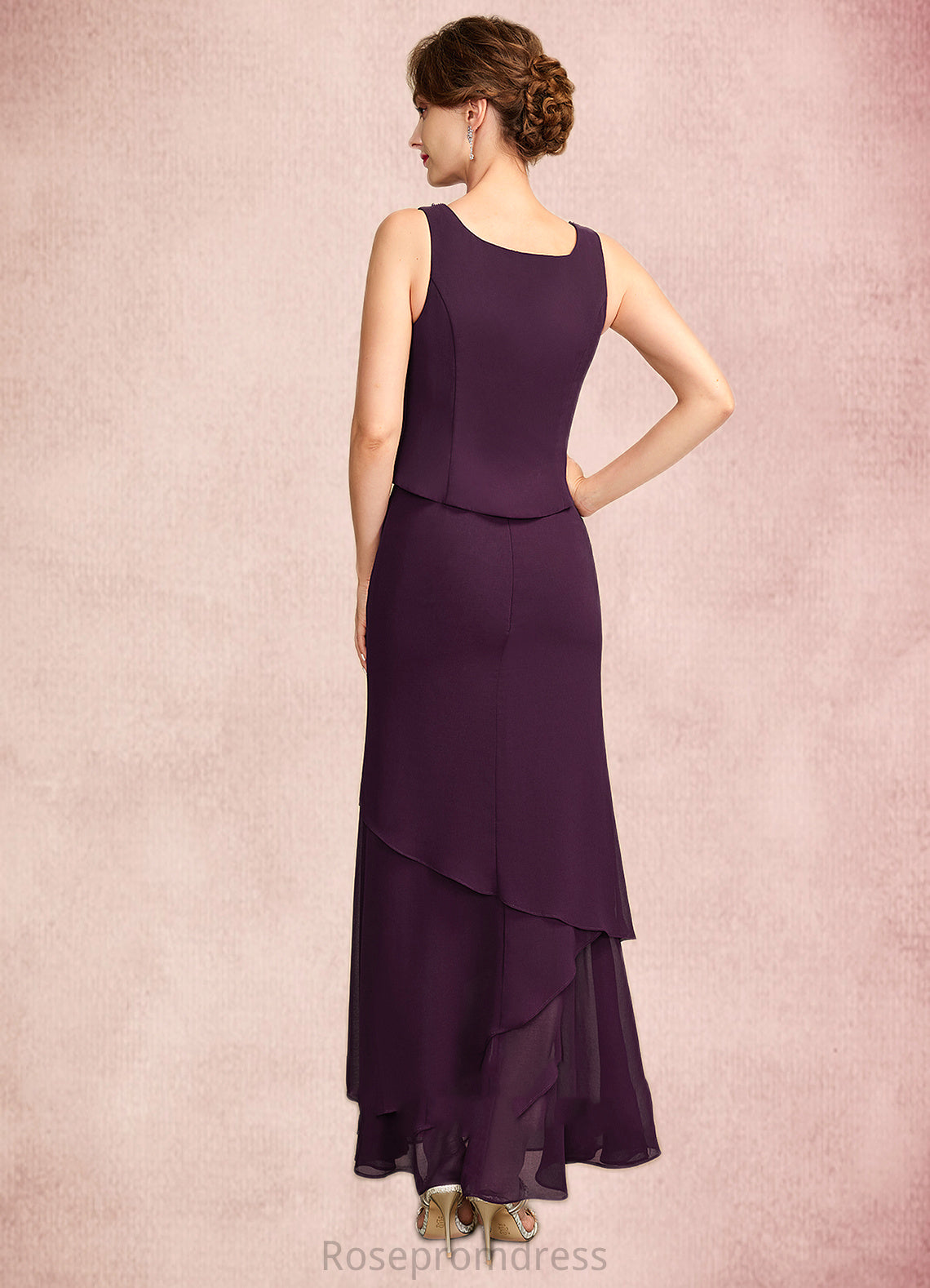 Nora Sheath/Column Scoop Neck Ankle-Length Chiffon Mother of the Bride Dress With Beading Sequins SRS126P0015024