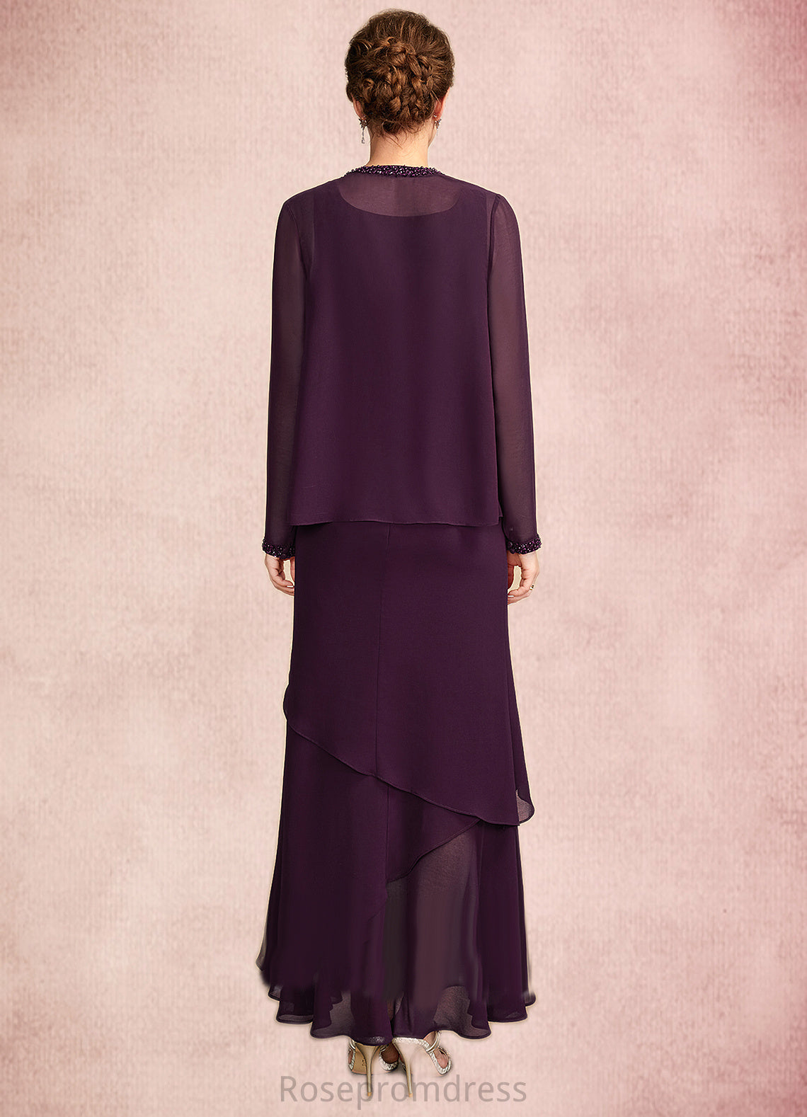 Nora Sheath/Column Scoop Neck Ankle-Length Chiffon Mother of the Bride Dress With Beading Sequins SRS126P0015024