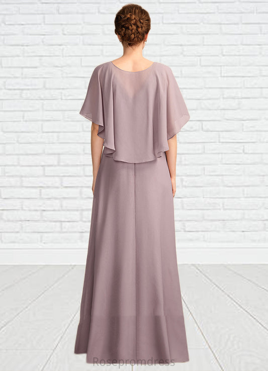 Denisse A-Line V-neck Floor-Length Chiffon Mother of the Bride Dress With Ruffle SRS126P0015026