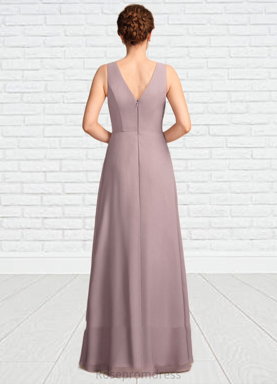Denisse A-Line V-neck Floor-Length Chiffon Mother of the Bride Dress With Ruffle SRS126P0015026
