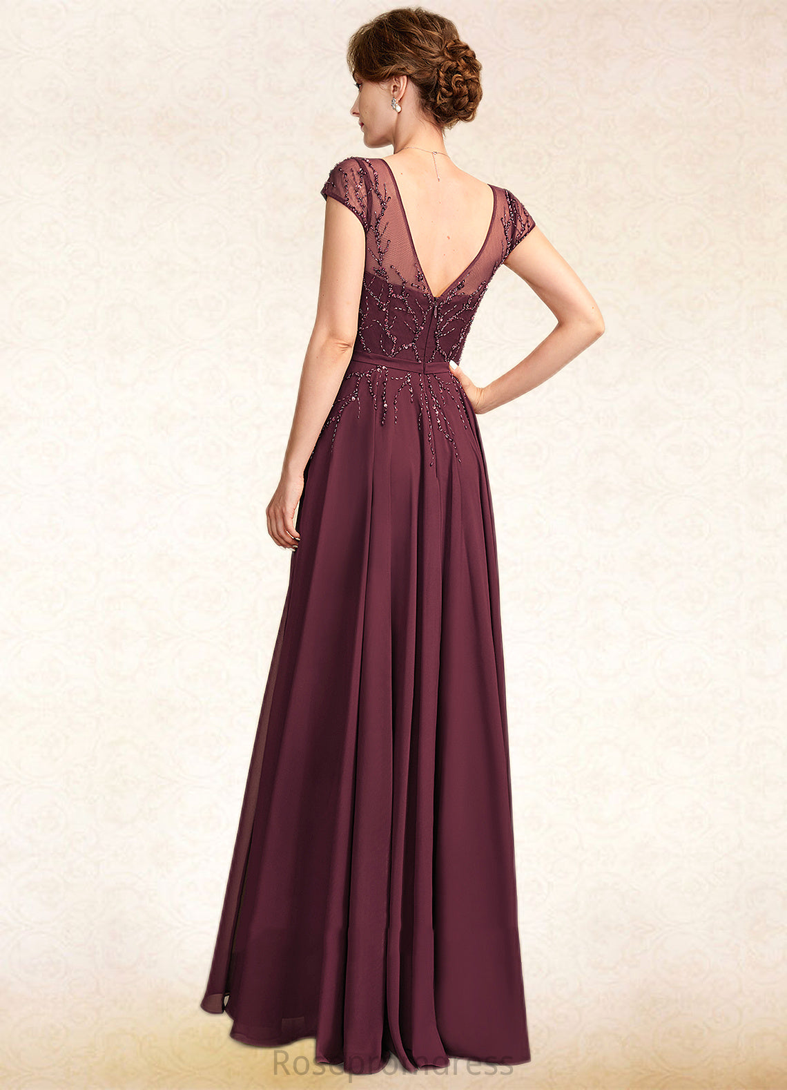 Scarlett A-Line V-neck Floor-Length Chiffon Mother of the Bride Dress With Beading Sequins SRS126P0015028