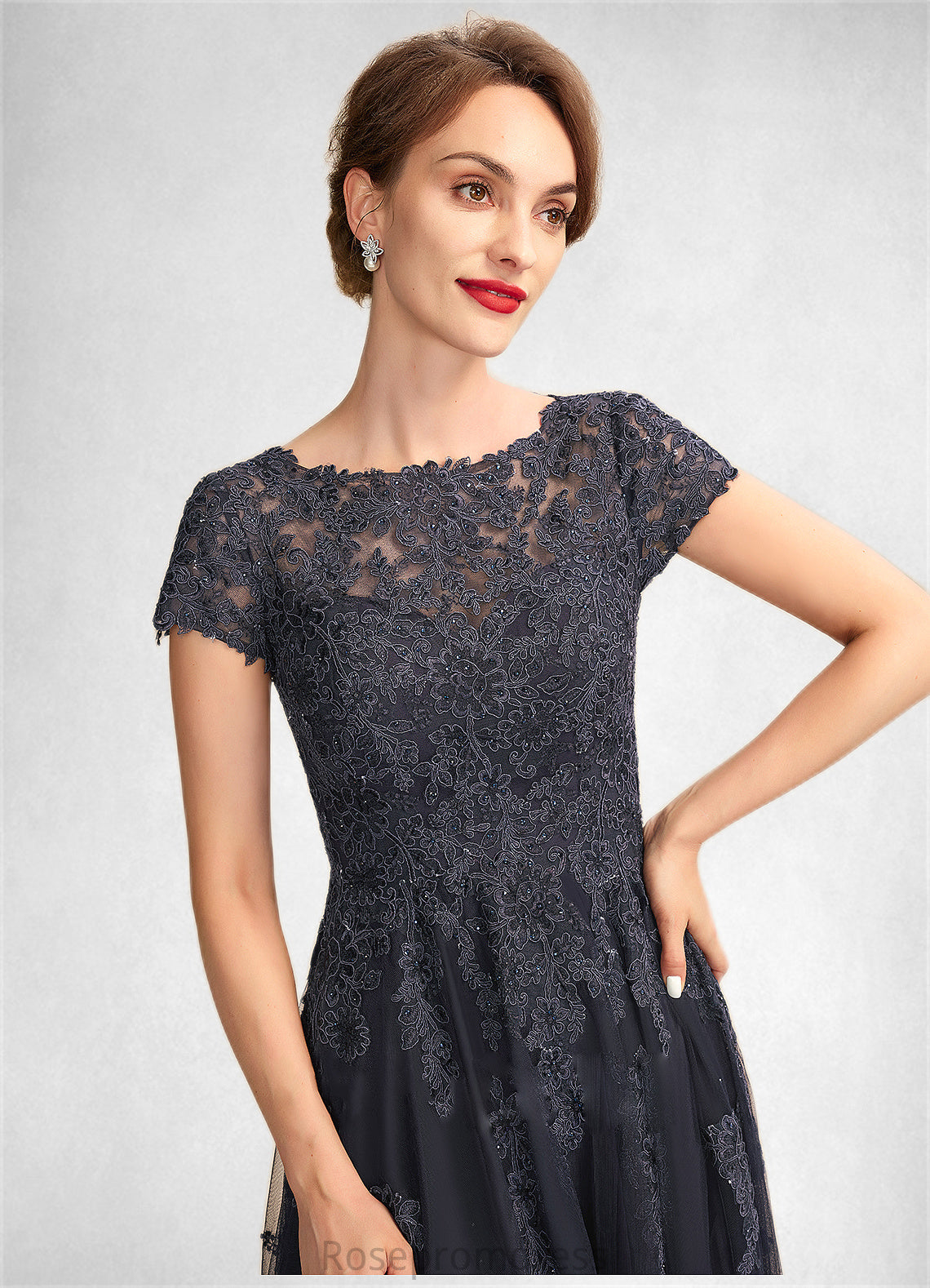 Jasmine A-Line Scoop Neck Floor-Length Tulle Lace Mother of the Bride Dress With Beading SRS126P0015029