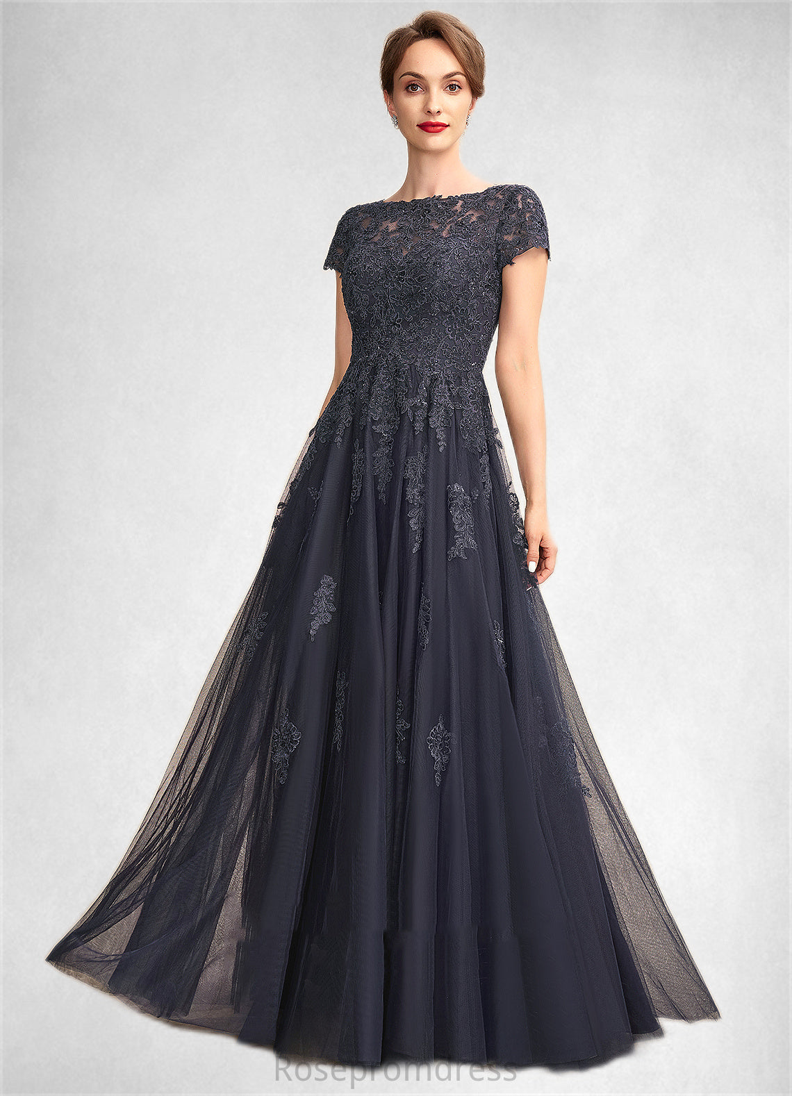 Jasmine A-Line Scoop Neck Floor-Length Tulle Lace Mother of the Bride Dress With Beading SRS126P0015029