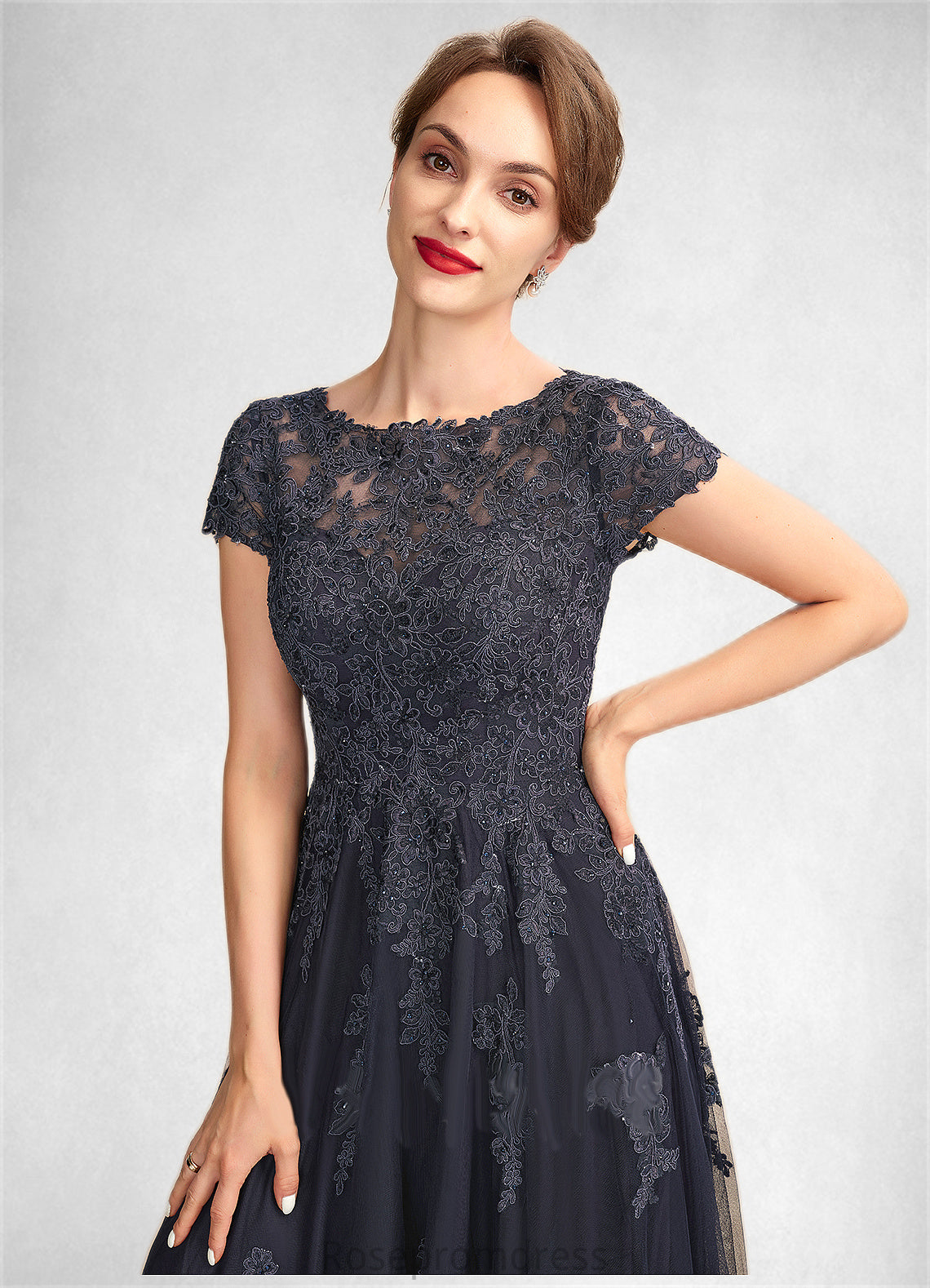 Jasmine A-Line Scoop Neck Floor-Length Tulle Lace Mother of the Bride Dress With Beading SRS126P0015029