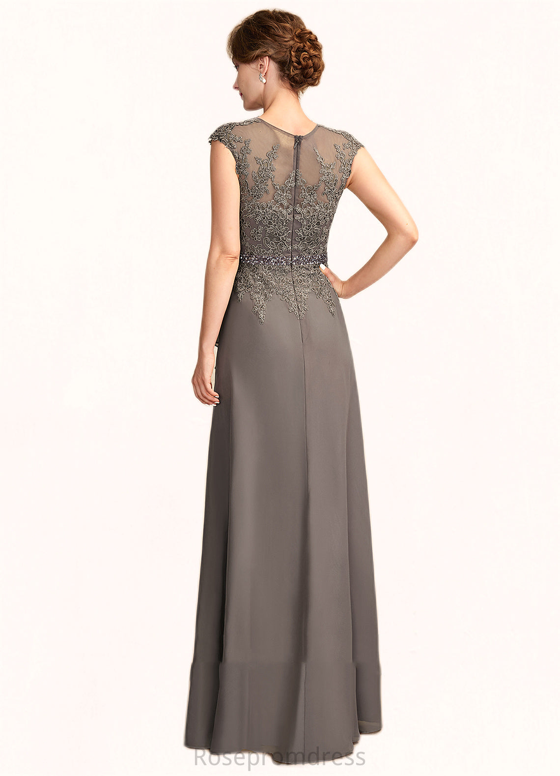 Amy A-Line V-neck Floor-Length Chiffon Lace Mother of the Bride Dress With Beading Sequins Cascading Ruffles SRS126P0015030