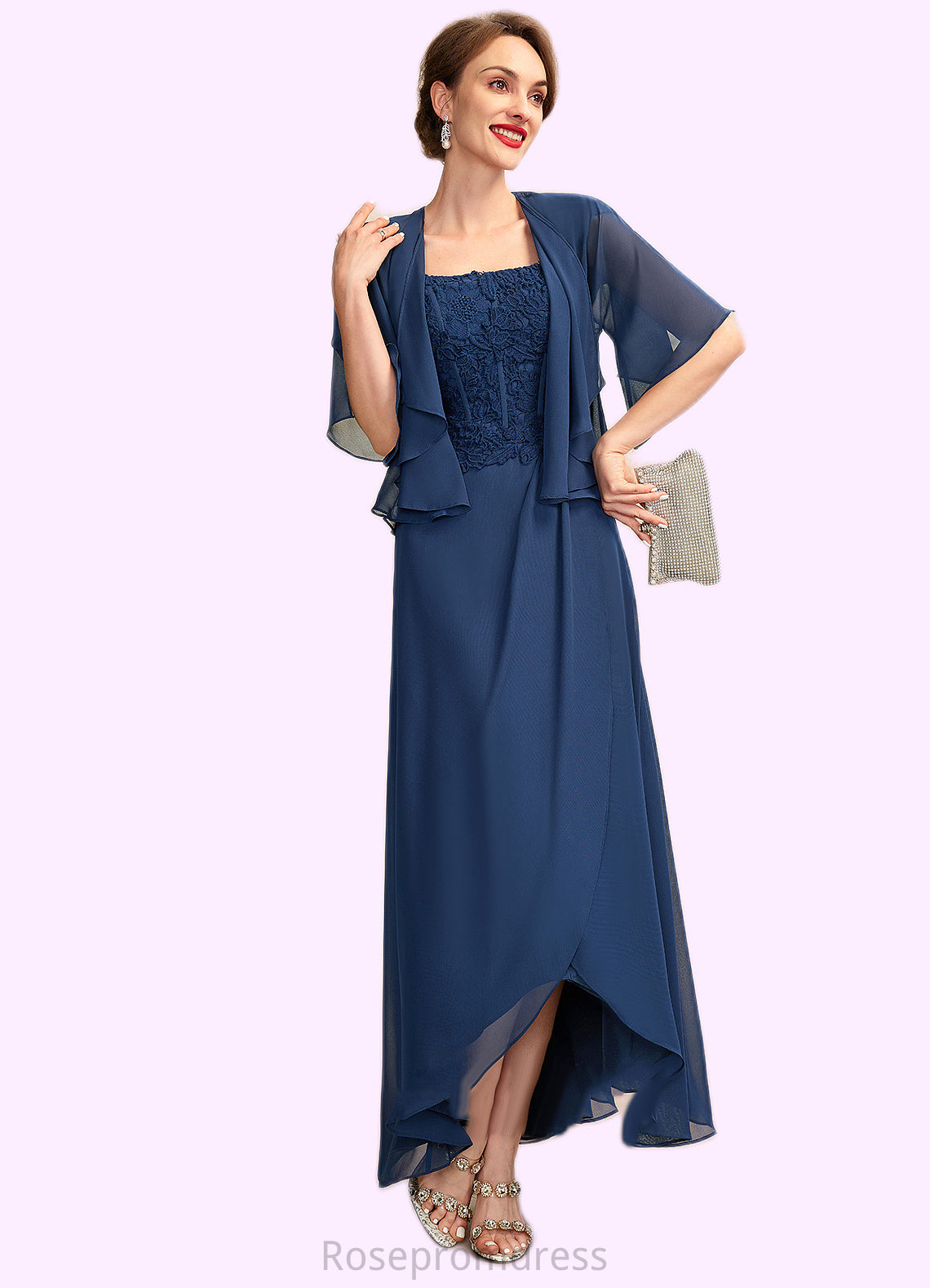 Janiah A-Line Square Neckline Asymmetrical Chiffon Lace Mother of the Bride Dress SRS126P0015034