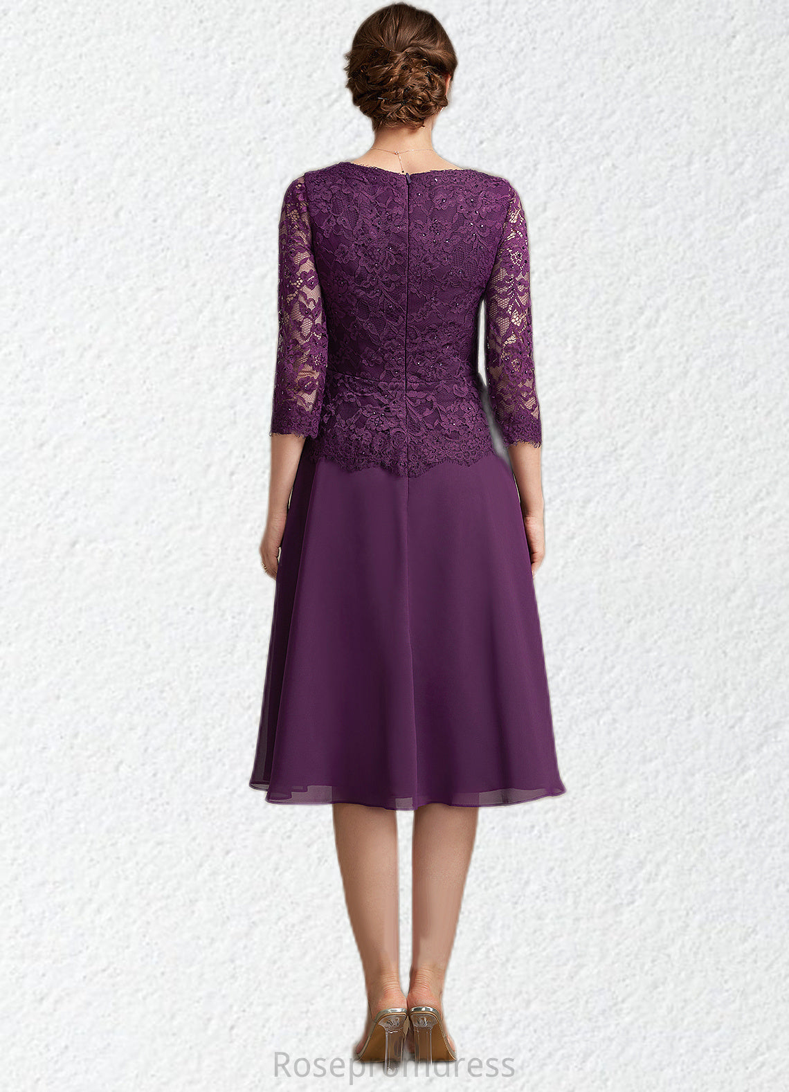 Sophia A-Line V-neck Knee-Length Chiffon Lace Mother of the Bride Dress With Beading Sequins SRS126P0015035