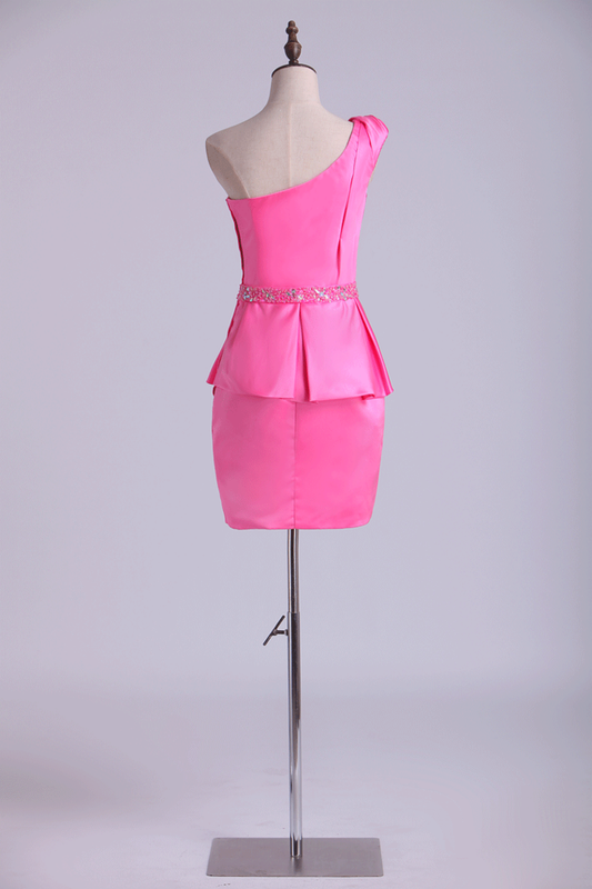 2024 Cocktail Dresses Sheath One Shoulder Short/Mini With Ruffles