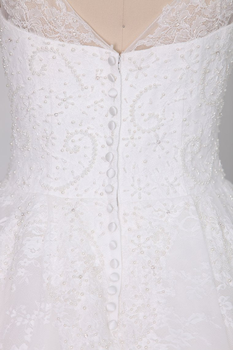 2024 New Wedding Dress Ball Gown Spaghetti Straps Floor-Length Lace Zipper Back