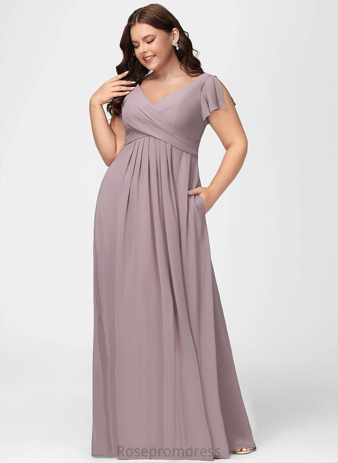 Straps&Sleeves Floor-Length Fabric Length A-line Silhouette V-Neck Neckline Tania A-Line/Princess Natural Waist Floor Length Bridesmaid Dresses