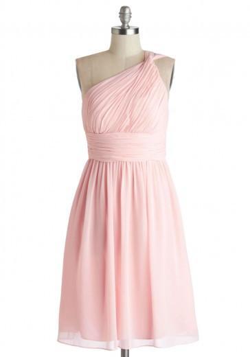 Simple Dress A-line One-shoulder Pink Chiffon Bridesmaid Dresses Reception Dresses RS473