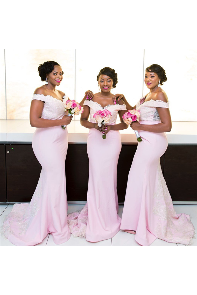 Pretty Mermad Long Satin Off The Shoulder Bridesmaid Dresses For SRSPAEMF278