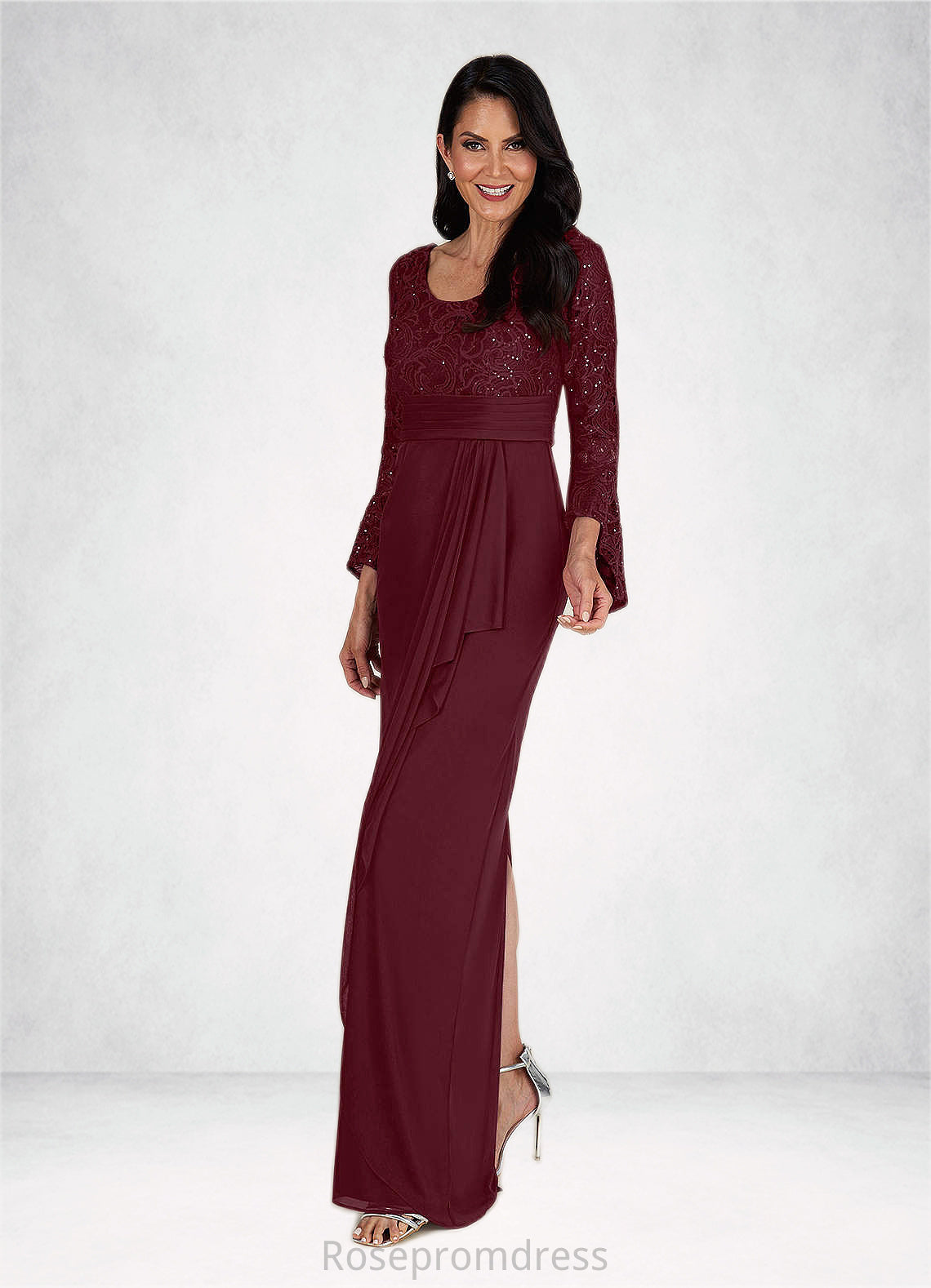 Nita Sheath Sequins Mesh Floor-Length Dress SRSP0019953