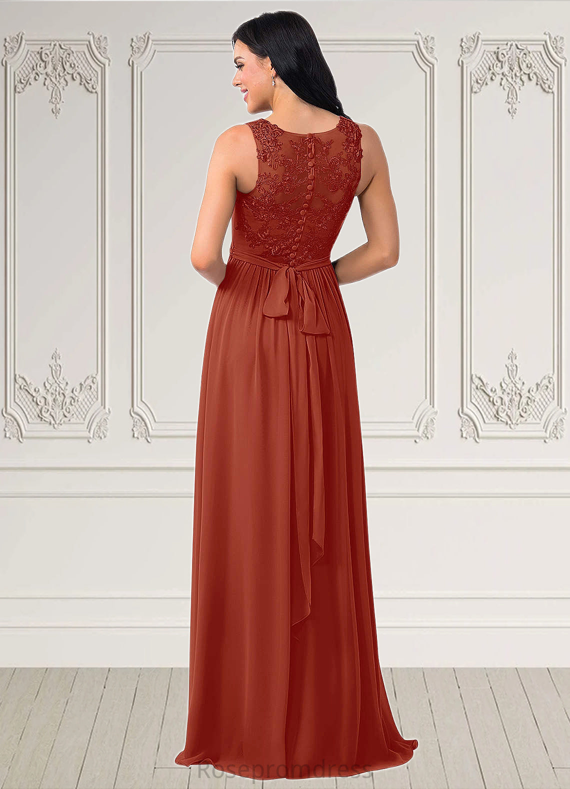 Nydia A-Line Lace Chiffon Floor-Length Dress SRSP0019704