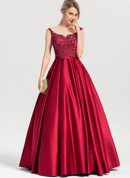 Prom Dresses Sequins Neck Scoop Ball-Gown/Princess Selah With Floor-Length Satin