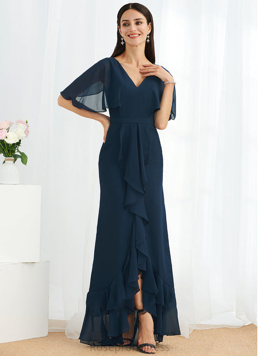 Neckline SplitFront V-neck Length Fabric Embellishment Silhouette Asymmetrical A-Line Mikaela Bridesmaid Dresses