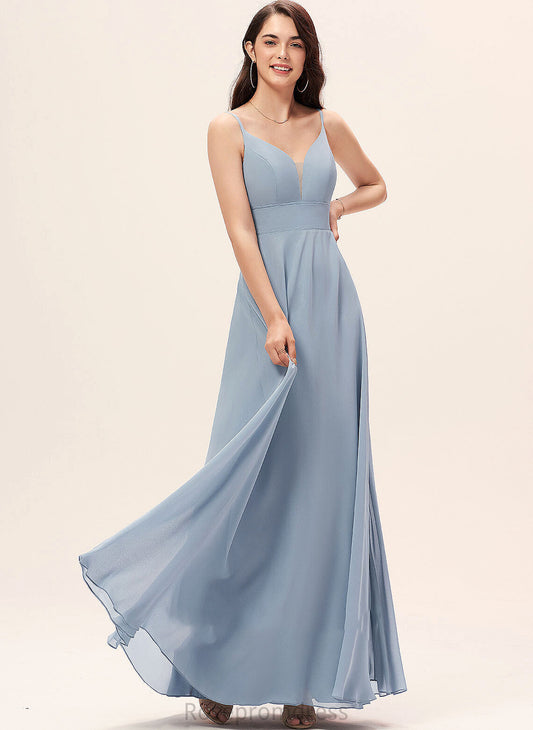 Neckline Floor-Length A-Line Length Silhouette Fabric V-neck Straps Hazel Sleeveless Natural Waist Floor Length Bridesmaid Dresses