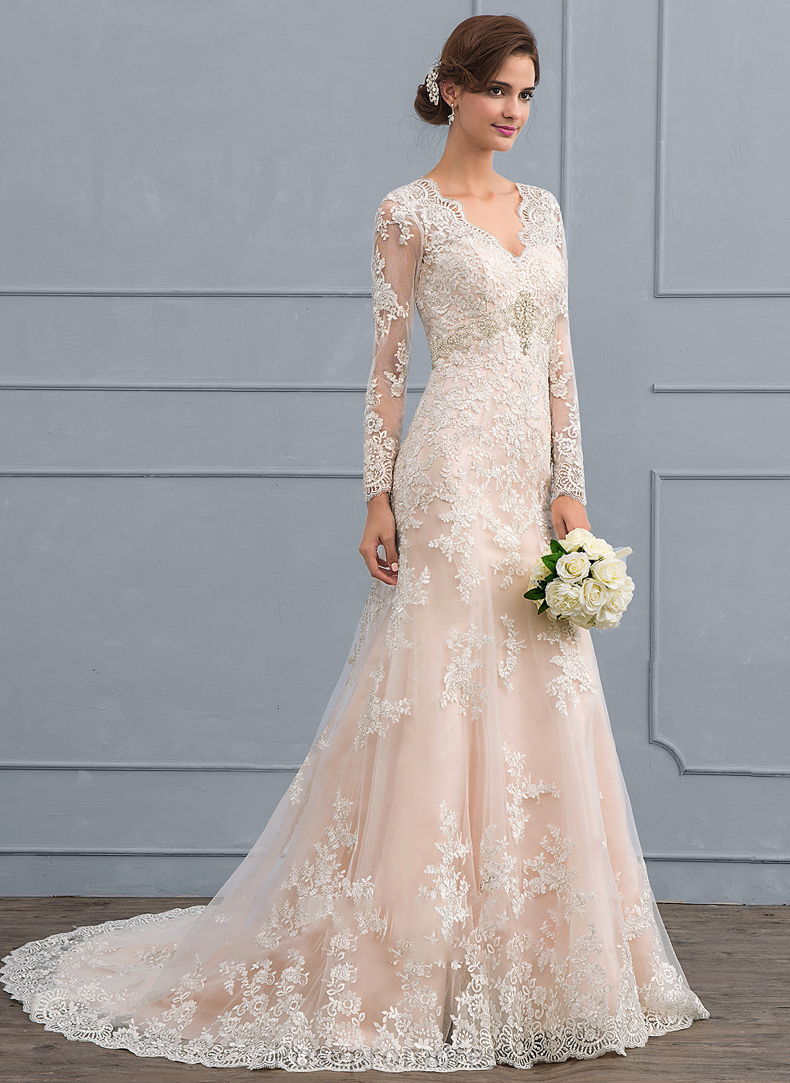 Dress Wedding Dresses V-neck Court Lace Trumpet/Mermaid Priscilla Train Wedding Tulle