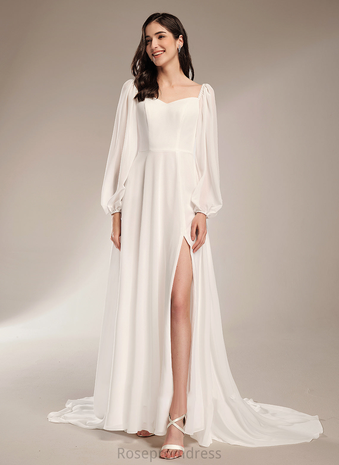 Front Wedding V-neck Chapel With A-Line Split Wedding Dresses Train Dress Amaris