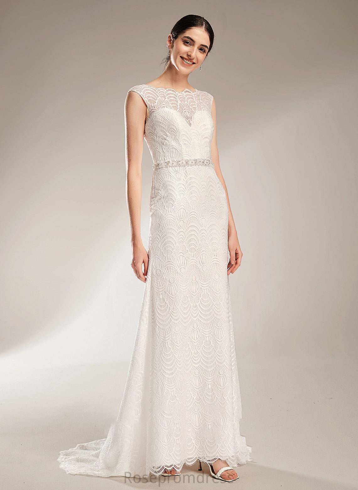 Sequins Sheath/Column Court Train Katrina Wedding Scoop Dress Beading Wedding Dresses Neck With