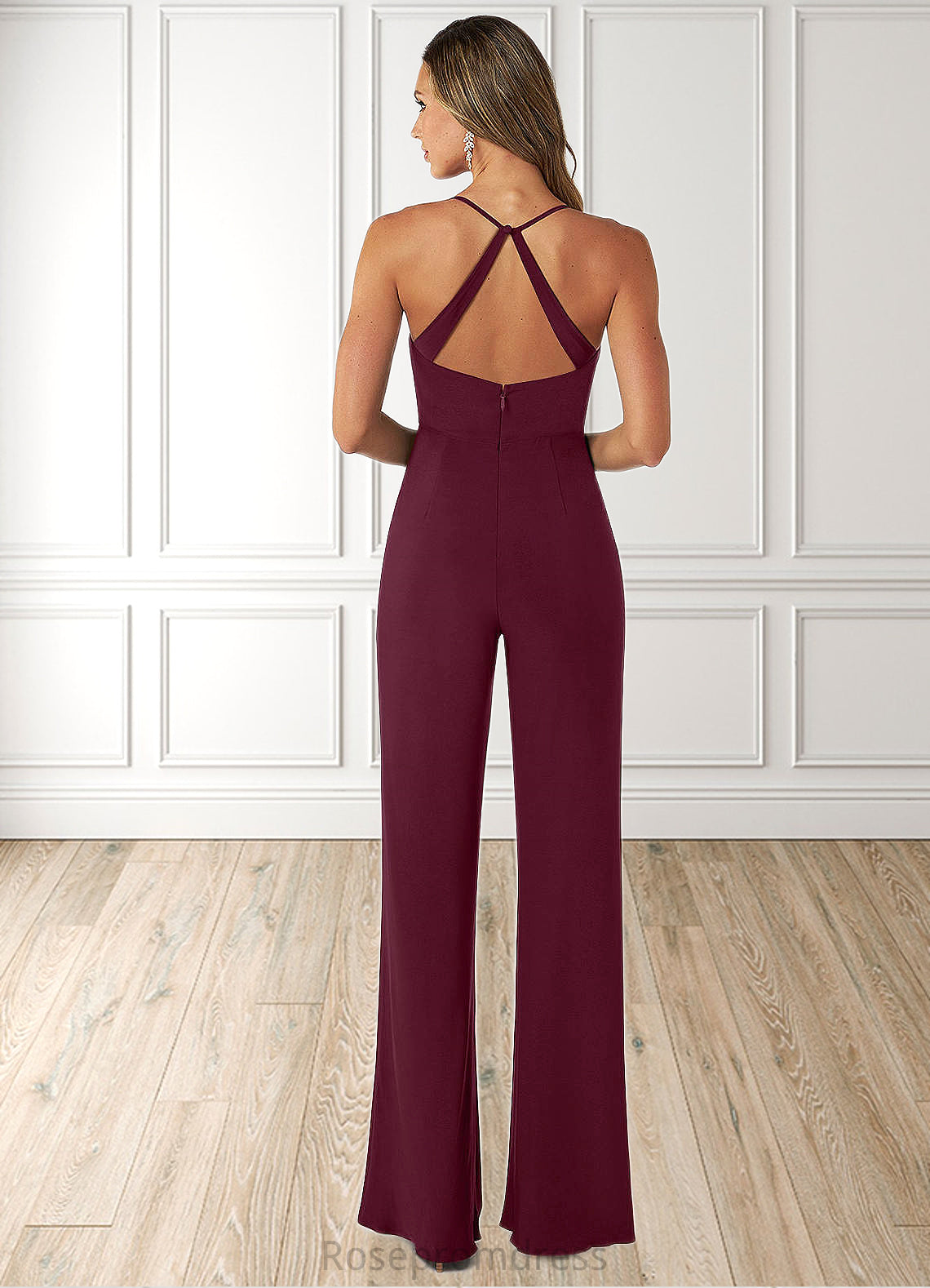 Jessica Pleated Luxe Knit Jumpsuit with Pockets Cabernet SRSP0019791