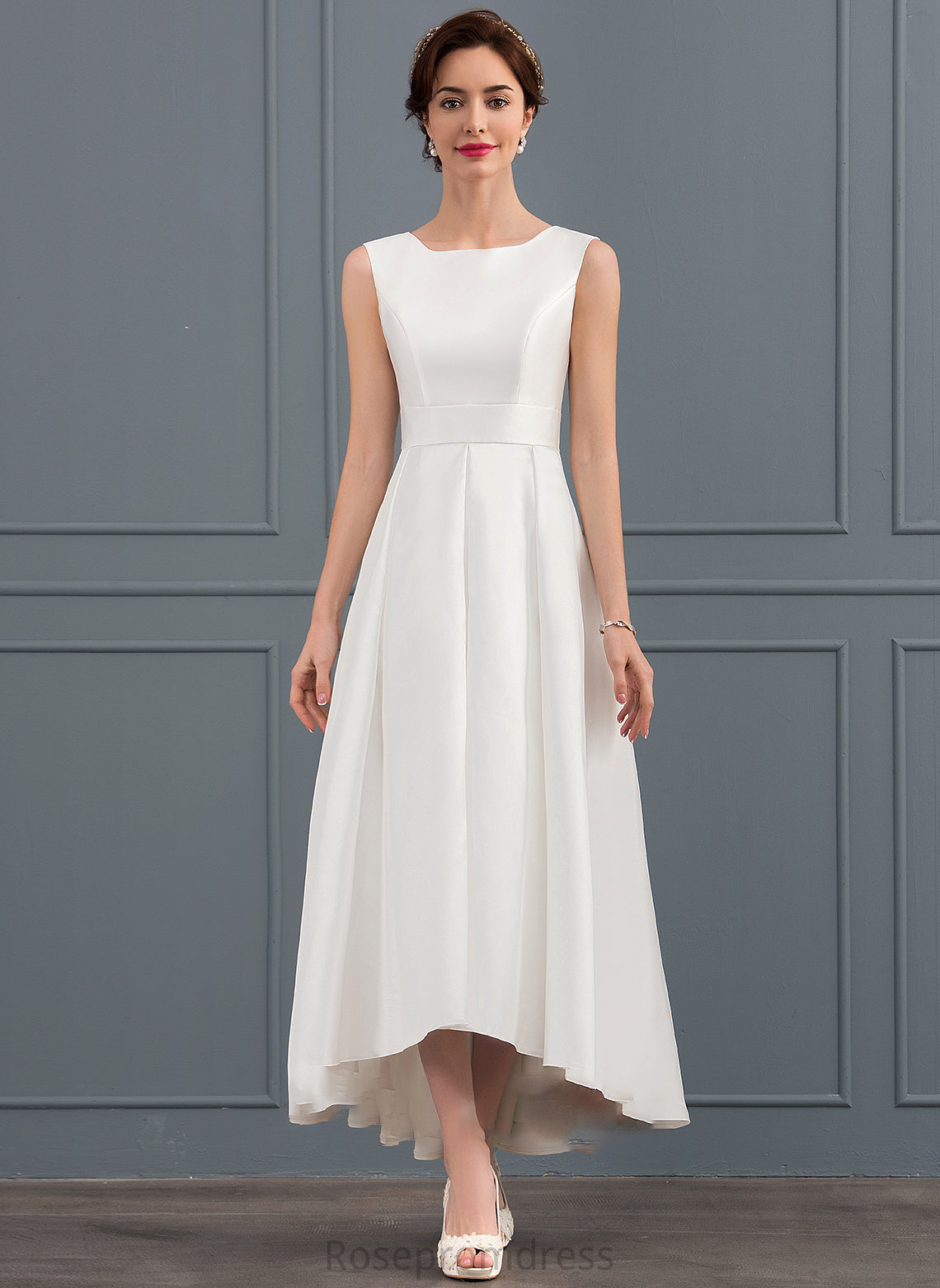 Dress Asymmetrical Wedding Square Satin Neckline Talia A-Line Wedding Dresses