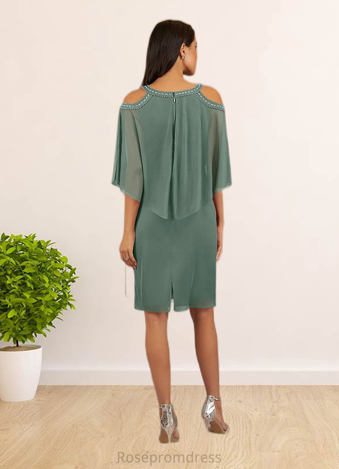 Esmeralda Sheath Sequins Mesh Knee-Length Dress SRSP0019871