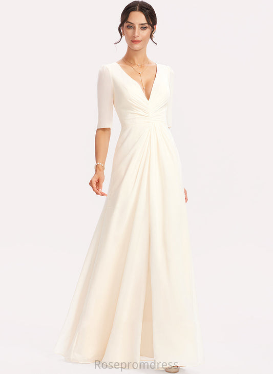 Neckline Floor-Length A-Line V-neck SplitFront Length Silhouette Embellishment Fabric Alanna Sleeveless Natural Waist Bridesmaid Dresses