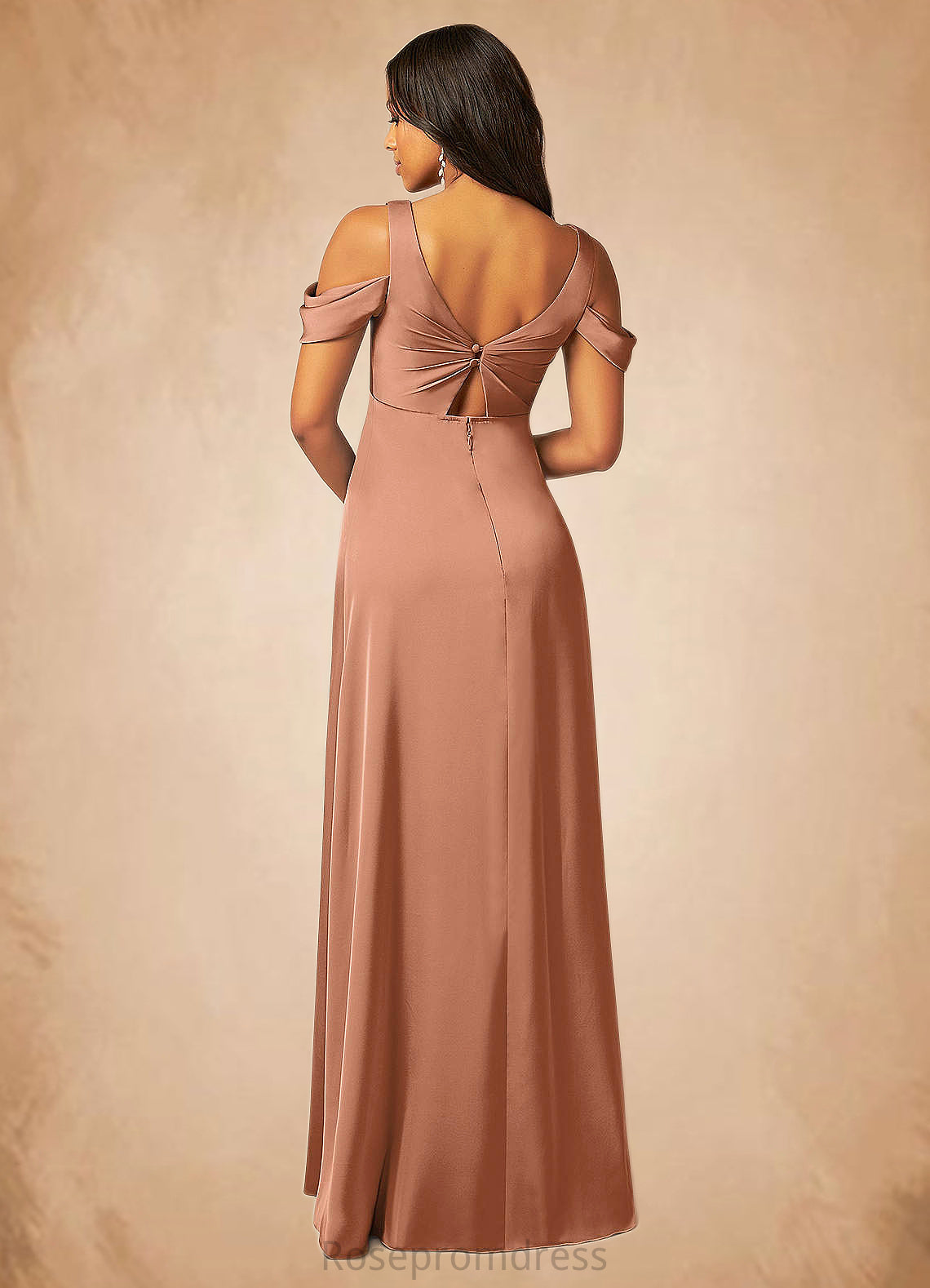 Justine A-Line Pleated Stretch Satin Floor-Length Dress SRSP0019681