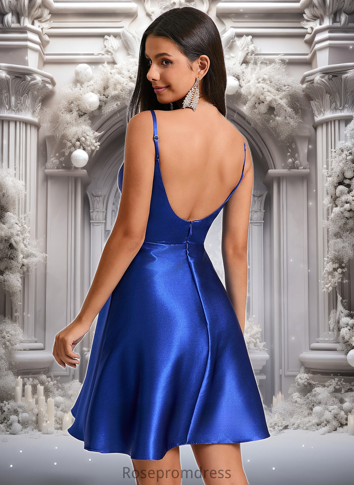 Anabella A-line V-Neck Short Stretch Satin Homecoming Dress With Pleated DSP0025705