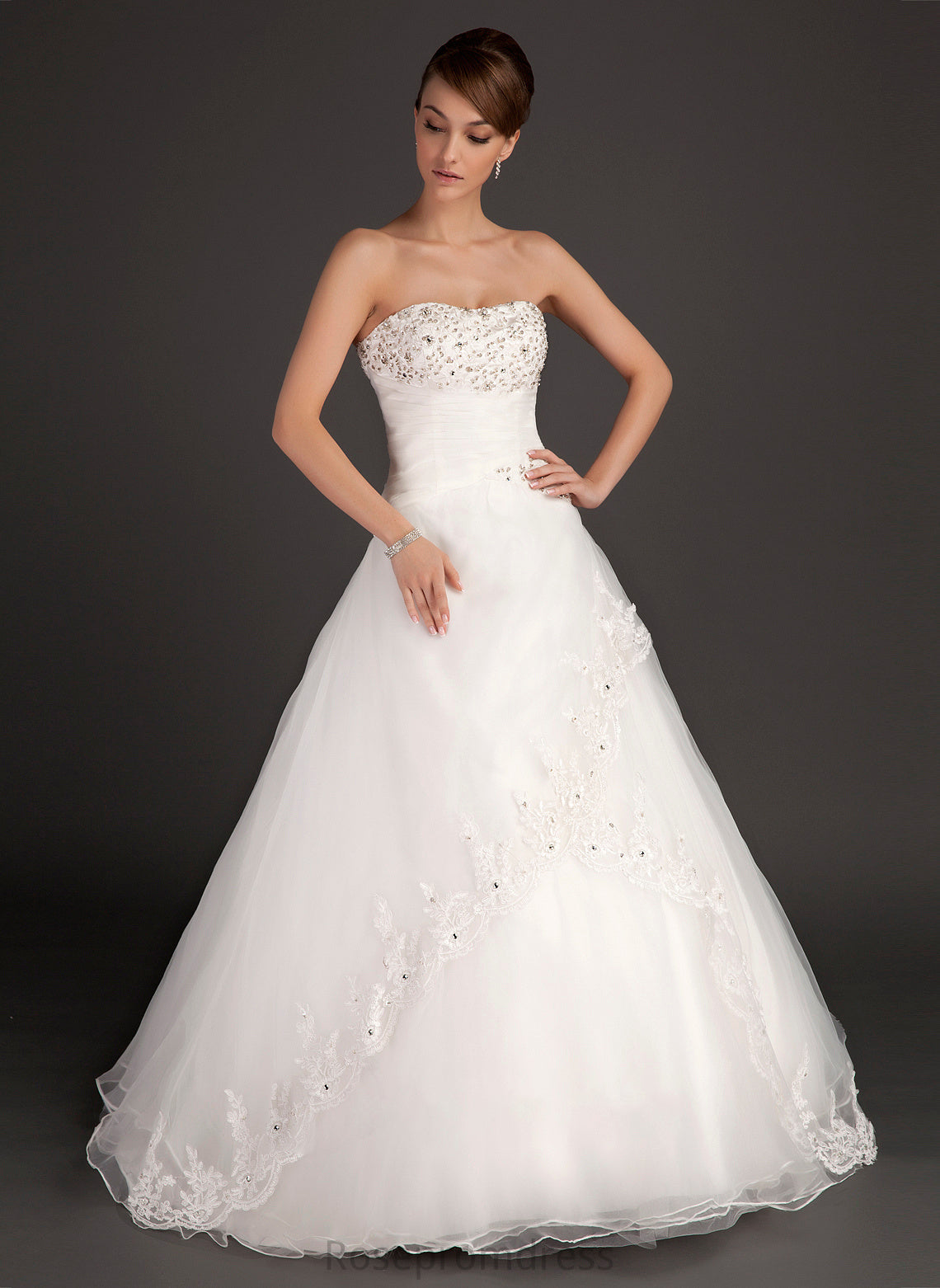 Floor-Length Organza Ball-Gown/Princess Sweetheart Satin Dress Lace Beading Ruffle Wedding Wedding Dresses With Hanna