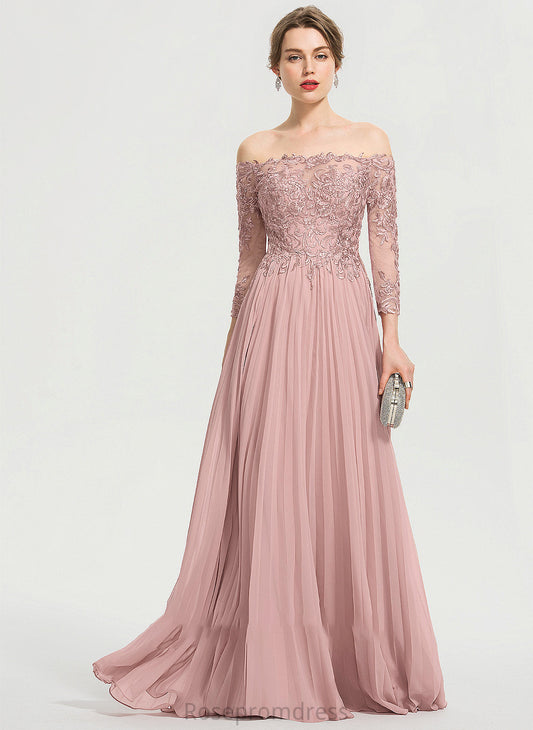 Off-the-Shoulder Adrienne With Chiffon Pleated Prom Dresses Floor-Length Ball-Gown/Princess Sequins
