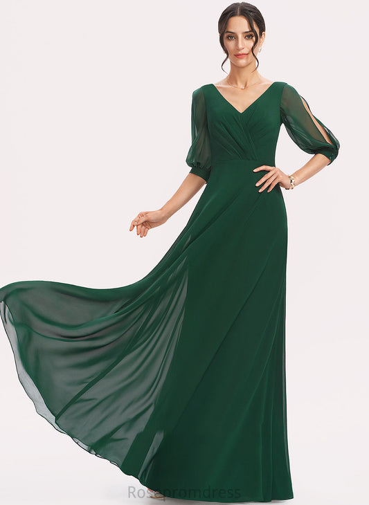 Ruffle A-Line Length V-neck Neckline Floor-Length Silhouette Fabric Embellishment Kiersten Bridesmaid Dresses