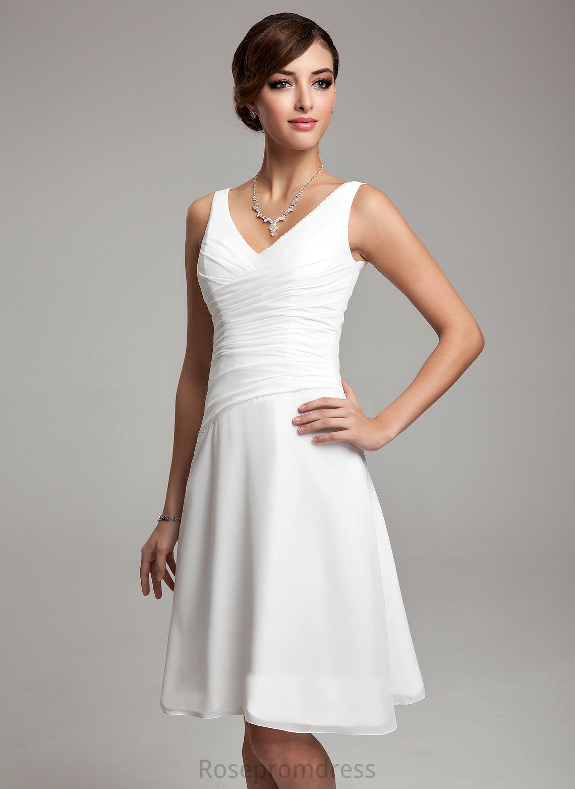 Ruffle Beading Embellishment Sequins Length Neckline Knee-Length V-neck A-Line Silhouette Fabric Ellie Bridesmaid Dresses
