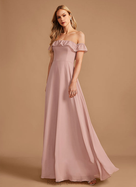 Off-the-Shoulder Length Embellishment Floor-Length Ruffle Silhouette Fabric Neckline A-Line Abagail Natural Waist Spaghetti Staps Bridesmaid Dresses