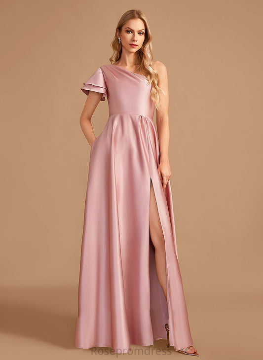 Neckline Embellishment SplitFront Length Fabric Silhouette Floor-Length A-Line One-Shoulder Kara Natural Waist Floor Length Bridesmaid Dresses