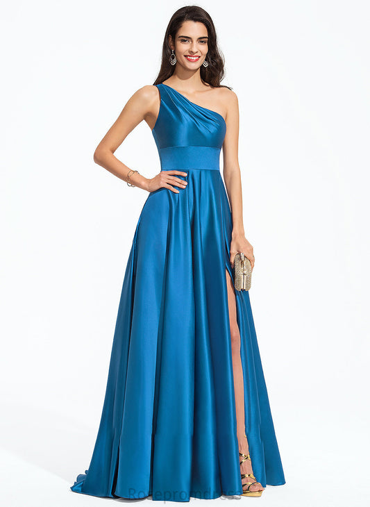 Prom Dresses Train A-Line Ellen One-Shoulder With Front Split Sweep Satin